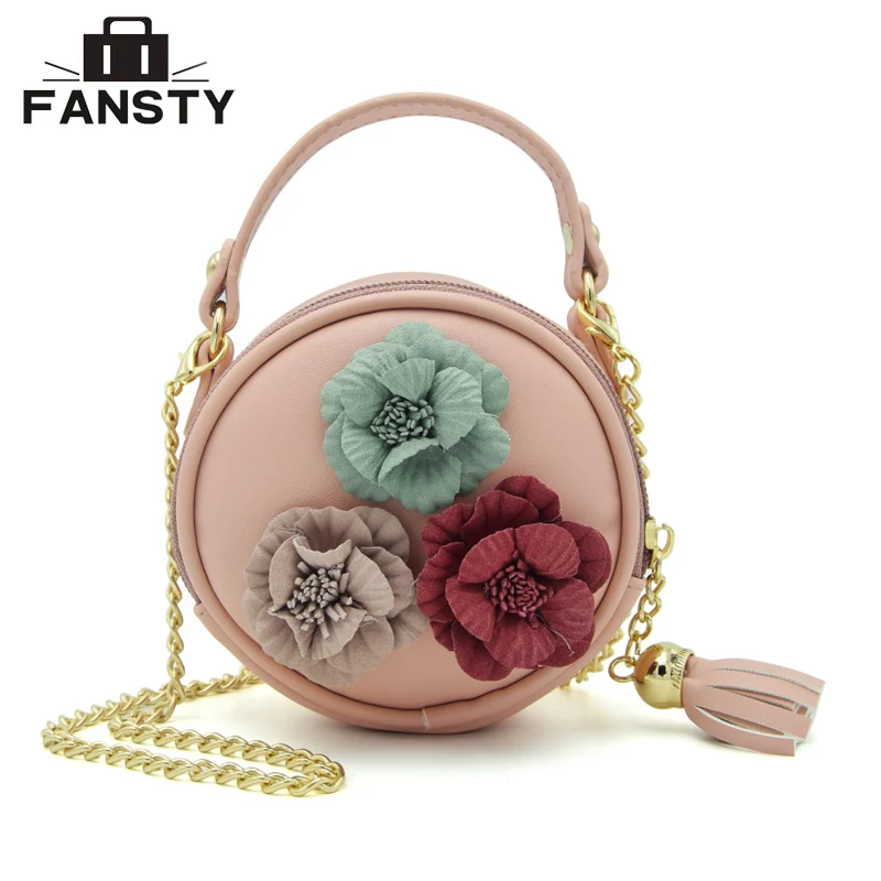 Skup Nowe Letnie Kobiety Floral Mini Okrągła Krzyż Ciała Torba Cute Girl Aplikacje Pomponem Mała Torebka Pani Łańcuchy Okrągłe Torba