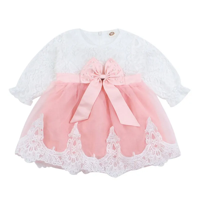 

Little Girl Ceremonies Dress Cotton Lace Mesh Tutu Bow Princess Dresses for Baby Girls Summer Clothes Wedding Party Gown
