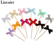Lincaier 48 Pieces font b Ribbon b font Bow Cupcake Toppers Wedding Birthday Party font b