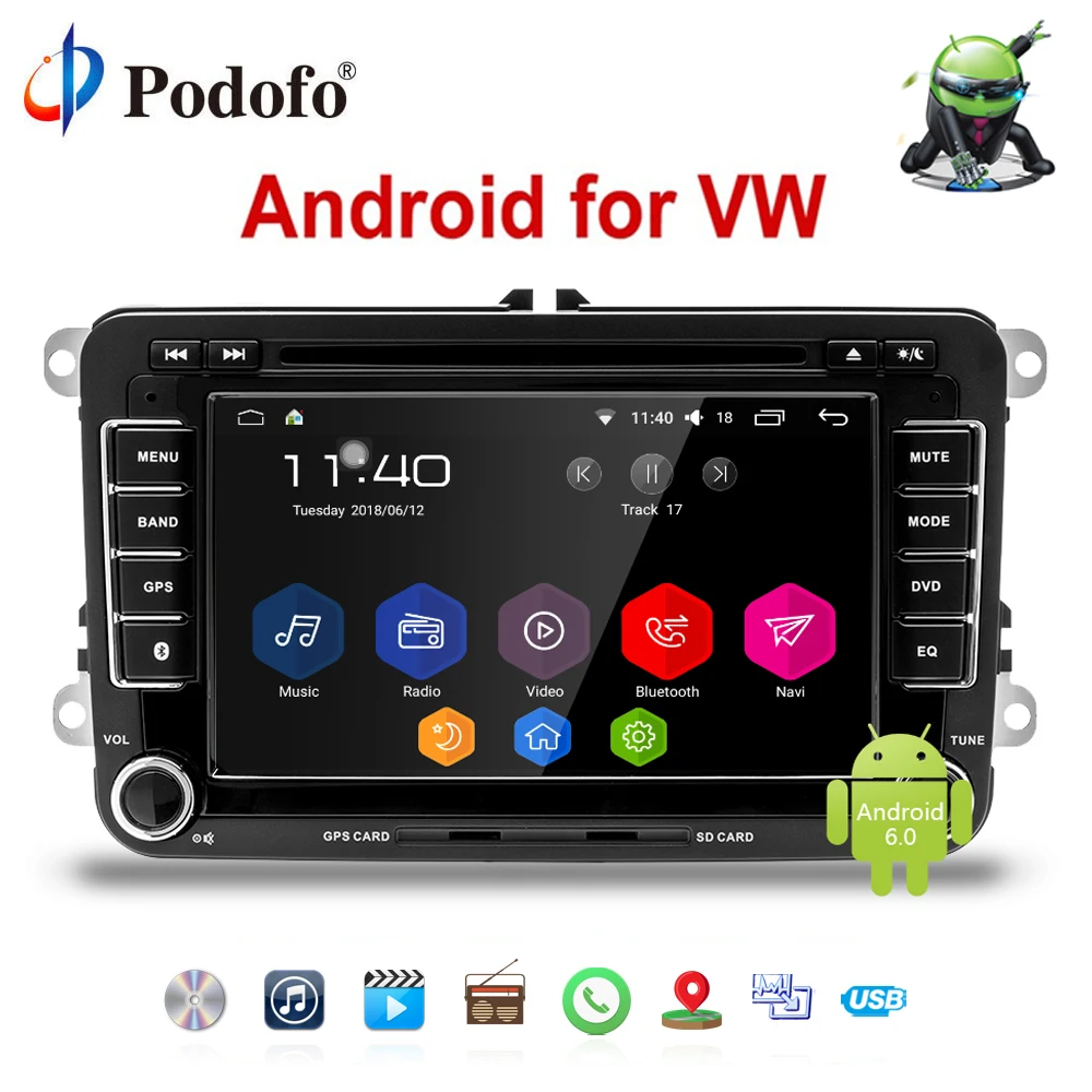 Podofo Android автомобильный мультимедийный плеер 2 Din 7 &quotgps навигации dvd-автомагнитолы