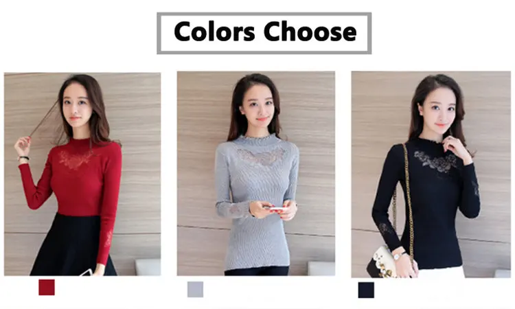 Women Sweater High Elastic Turtleneck Jersey Ladies 2019 Autumn Winter Sweater Women Slim Lace Bottoming Knitted Pullovers (3)
