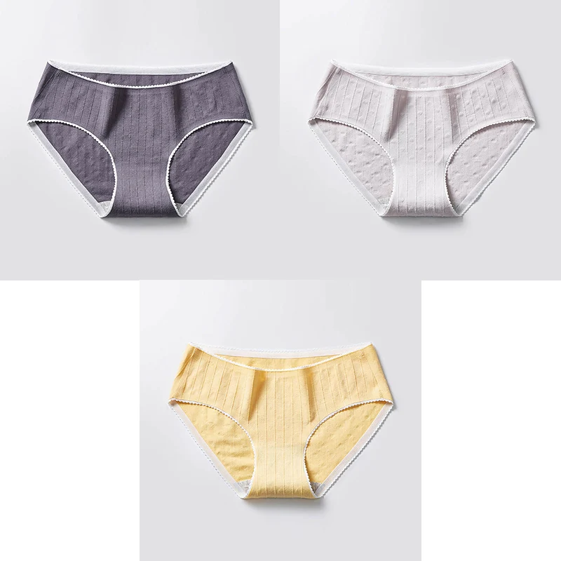 3 Pcs Cotton Briefs Woman Panties Low Waist Breathable Antibacterial Female Panties Brand Quality New Briefs Underwear For Women - Цвет: DarkGrey Grey Yellow