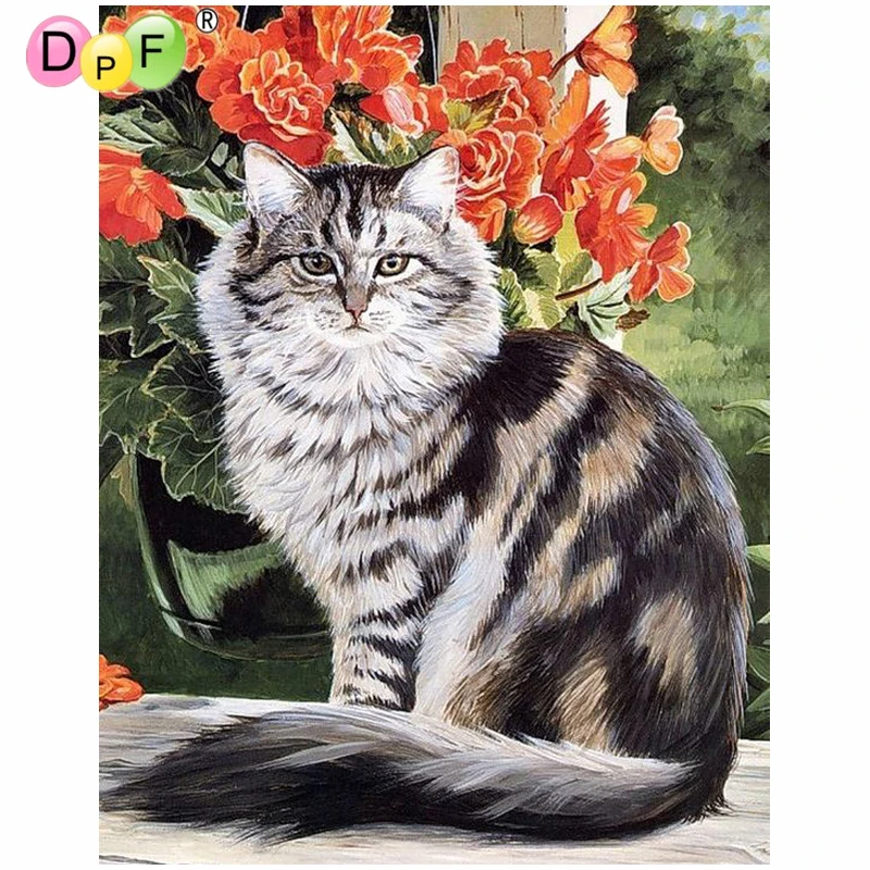 

DPF DIY 5D crafts black white cat diamond painting cross stitch needlework diamond mosaic square home decor diamond embroidery