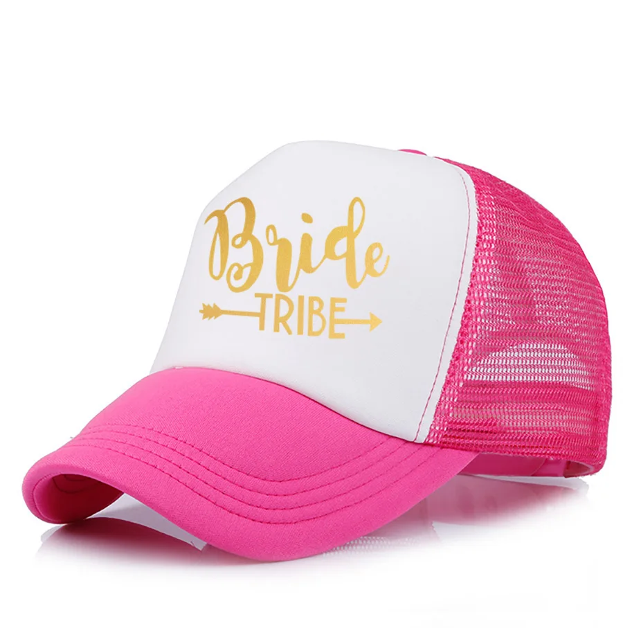Невеста и команда надпись «Bride Tribe» Бейсбол Кепки Регулируемый Повседневное однотонные Цвет бейсболки с надписью Летняя шляпка шапочка для подружек невесты - Цвет: hot pink bride tribe