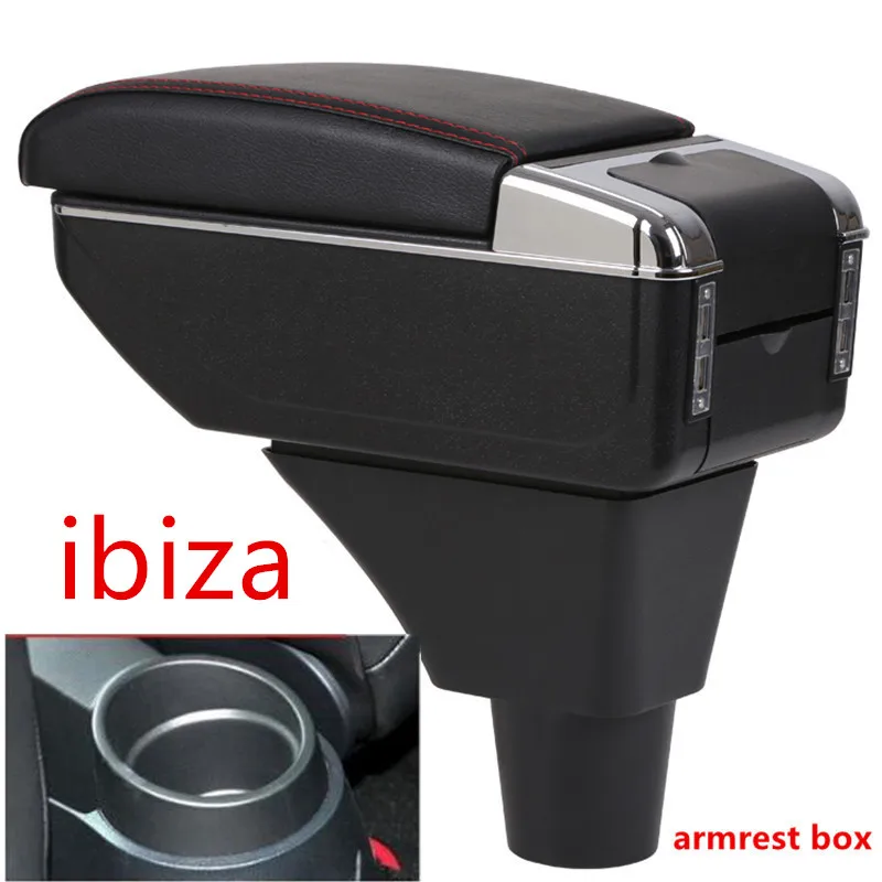 

For Seat ibiza armrest box central Store content Storage box Seat armrest box with cup holder ashtray USB interface