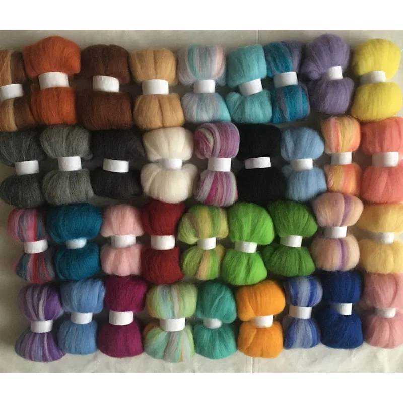 36Colors Wool Fibre Roving DIY Needle Felting Hand Spinning Doll Needlework Arts pink send pad three needles NO2