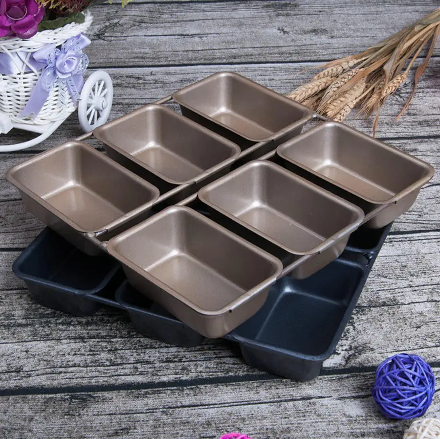 new arrive 6 hole cake mold square ovenware baking pan baking tray golden square cake die Teflon
