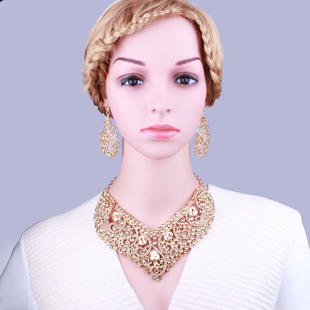 

Fashion Trendy nigerian wedding African Beads Jewelry Sets Crystal Necklace Set Party Wedding Dubai Jewelry Set Free Shipping