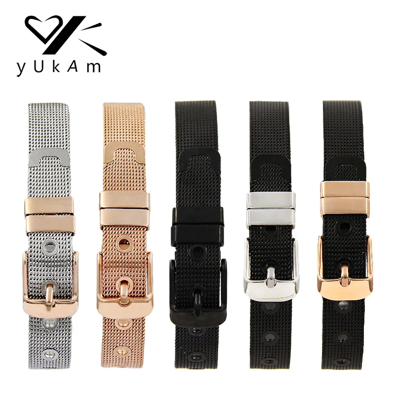 

YUKAM Jewelry Stainless Steel Mesh Keeper Bracelets & Bangles for Women Girls Friendship DIY Slide Charms Silver Rose Gold Black