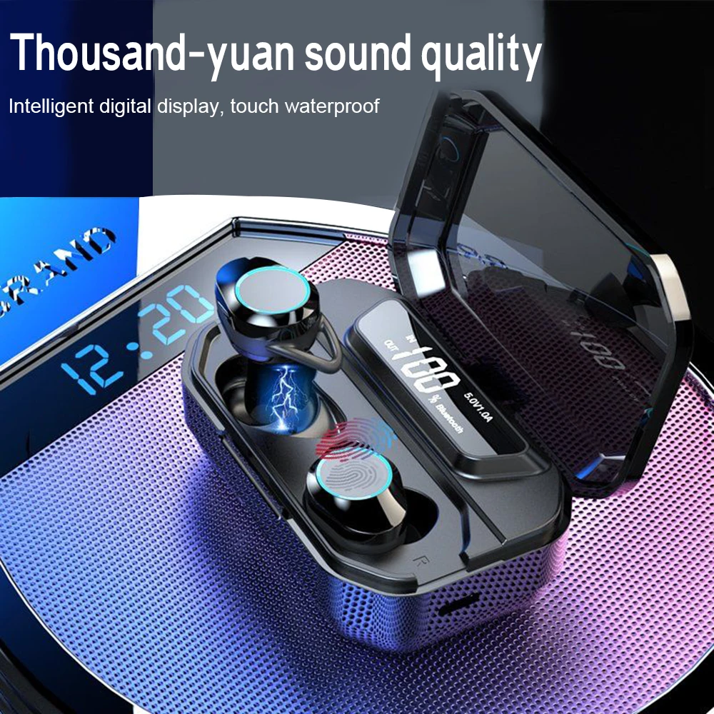

G02 TWS 5.0 Bluetooth 9D Stereo Earphone Wireless Earphones IPX7 Waterproof Earphones 3300mAh LED Smart Power Bank Phone Holder