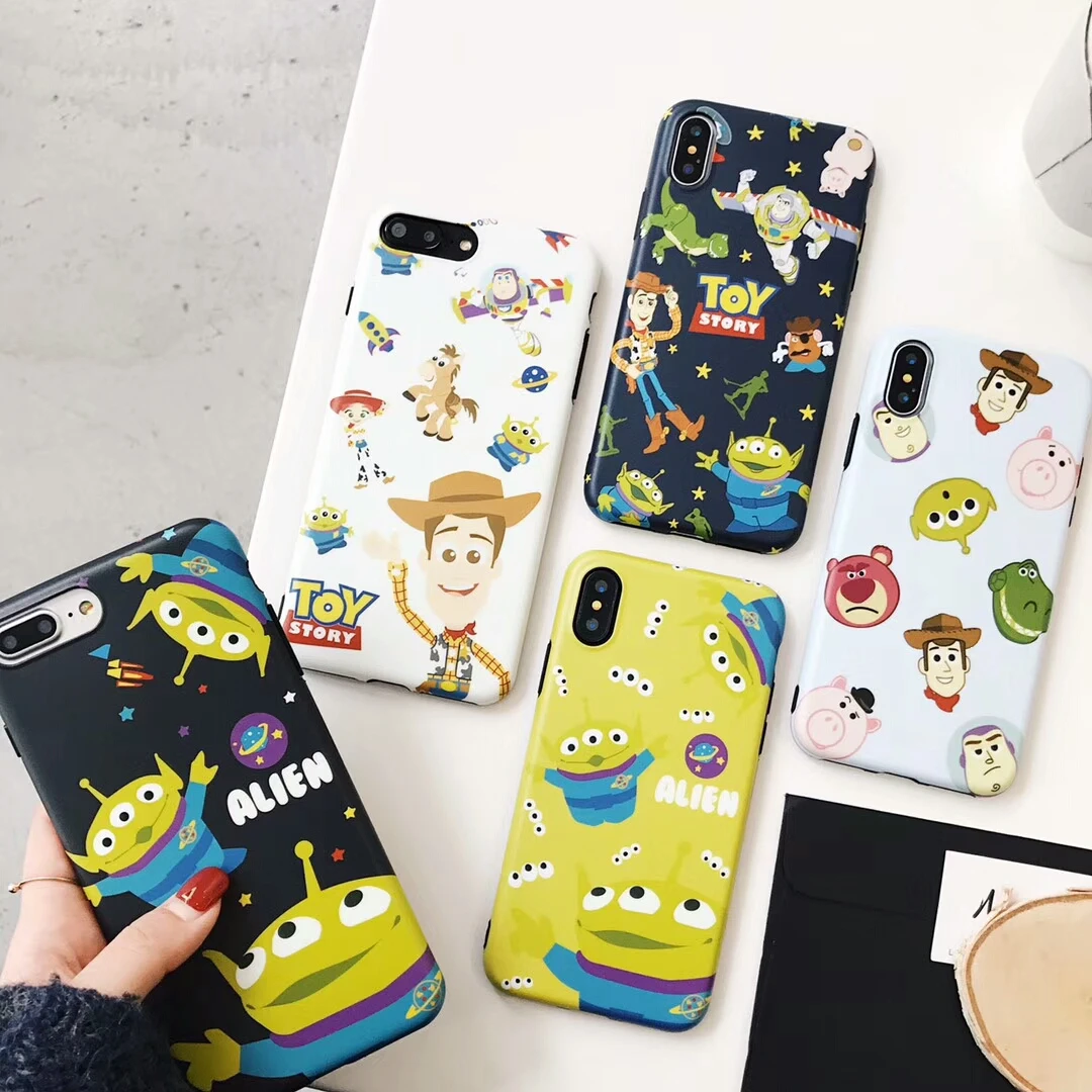 

Cartoon Toy Story Cute Alien Three Eyes stitch Phone Case For iphone X 8 7 6 6s Plus animals Dinosaur Pig Cowboy imd Back Cover