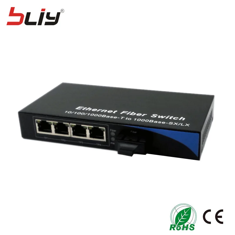 OEM коммутатор PoE 5 порт 1G4FEP 20 км 1 sc волоконно-порт 4 RJ45 POE порт media converter plug и играть волоконно-оптических переключатель