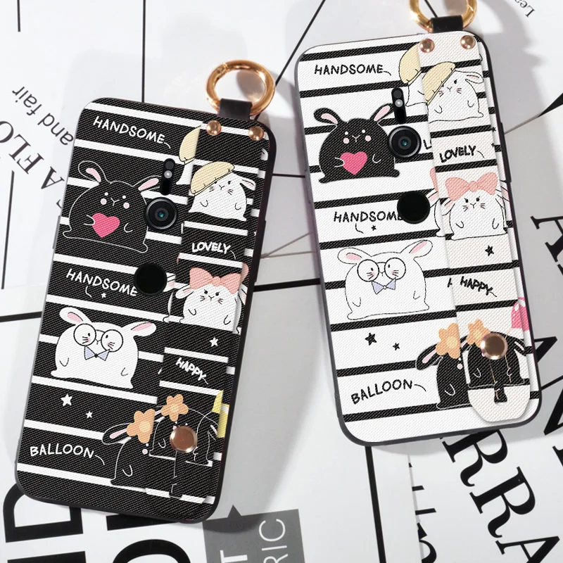 

Wrist Strap Phone Cases For Sony Xperia XZ1 Compact Luxury Cute Rabbit Funda Coque Case For Sony Xperia XZ1 G8341 Holder Case