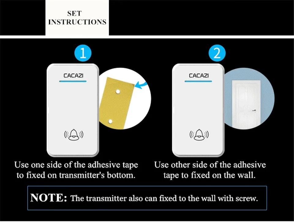 Cacazi, беспроводной дверной звонок постоянного тока на батарейках водонепроницаемый 1 Кнопка 1 приемник светодиодный свет Домашний