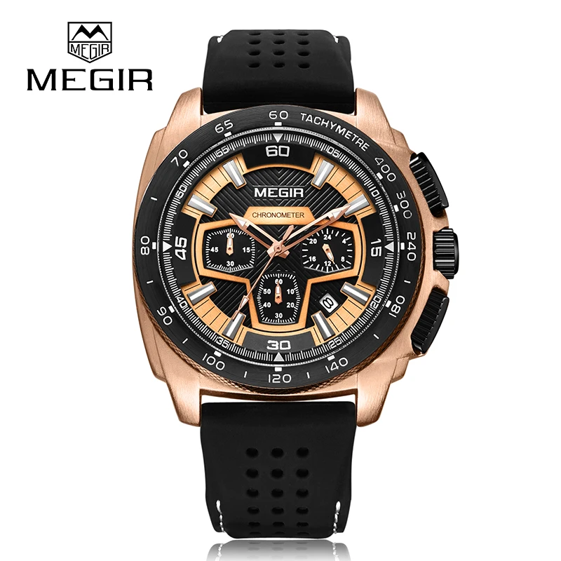 

MEGIR Quartz Men's Watch Multifunctional Sport Watch Waterproof Silicone Chronograph Clock Wholesale