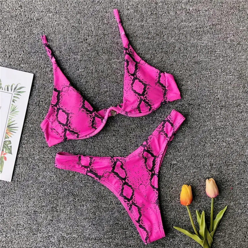 

2019 new 8 colors V-bar Underwired Printed Bikini Women Swimwear Female Swimsuit Two-pieces Bikini set Sexy Bather Bathing Suit