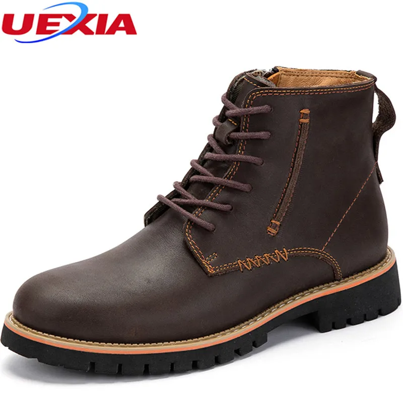 

Fashion Ankle Boots Men's Autumn Motorcycle Martin Boots Men Shoes Oxfords Leather Rubber Sole Manual Sewing Zipper High Quality