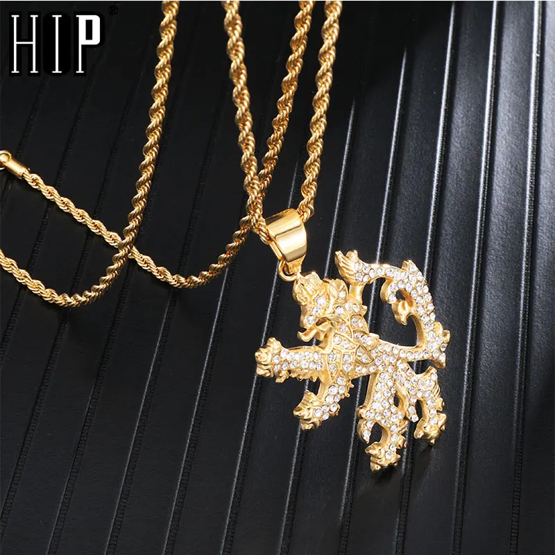 

HIP Hop Animal Bling Iced Out Gold Color Lion Pendants & Necklaces for Men Jewelry Chain Stainless Steel Dropshipping