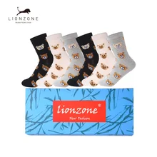 Милые носки с вышивкой плюшевого мишки Милые Женские Дышащие Носки с рисунком маленького медведя 6 пар/лот