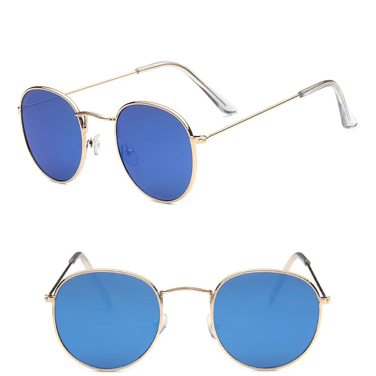 Yoovos круглые классические солнцезащитные очки для мужчин/женщин, металлические винтажные брендовые дизайнерские солнцезащитные очки, модные солнцезащитные очки для вождения - Цвет линз: GoldBlue