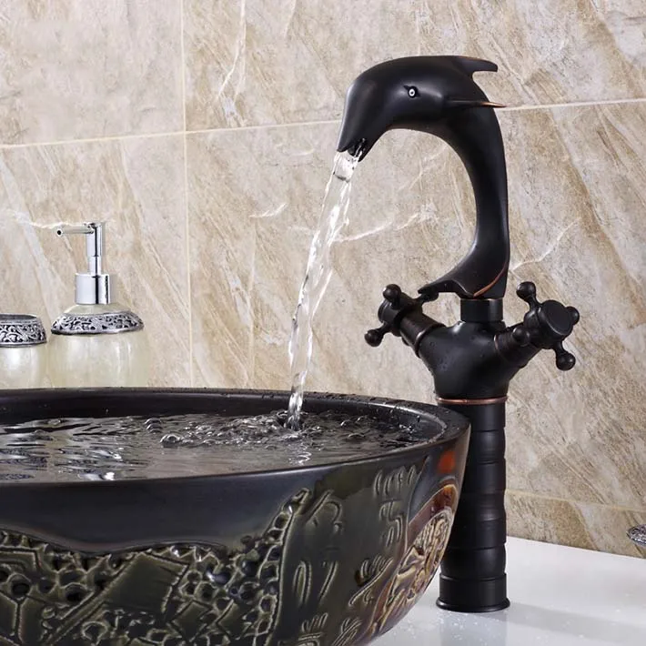

2015 Classical design dolphin shape oil rubbed bronze water faucet for washroom sink YM-037