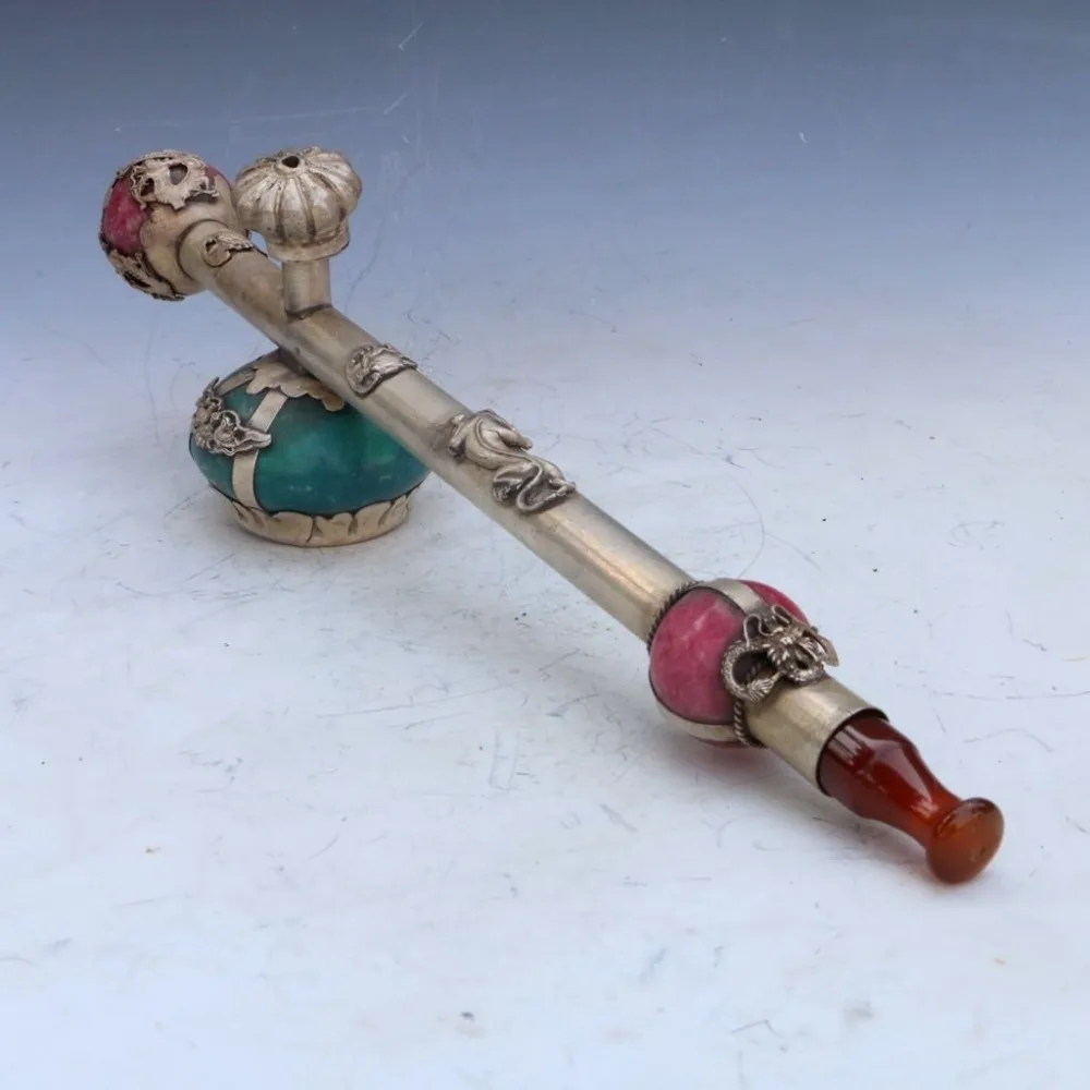 

China Package Silver Turquoise long pipe pipe ornaments gifts