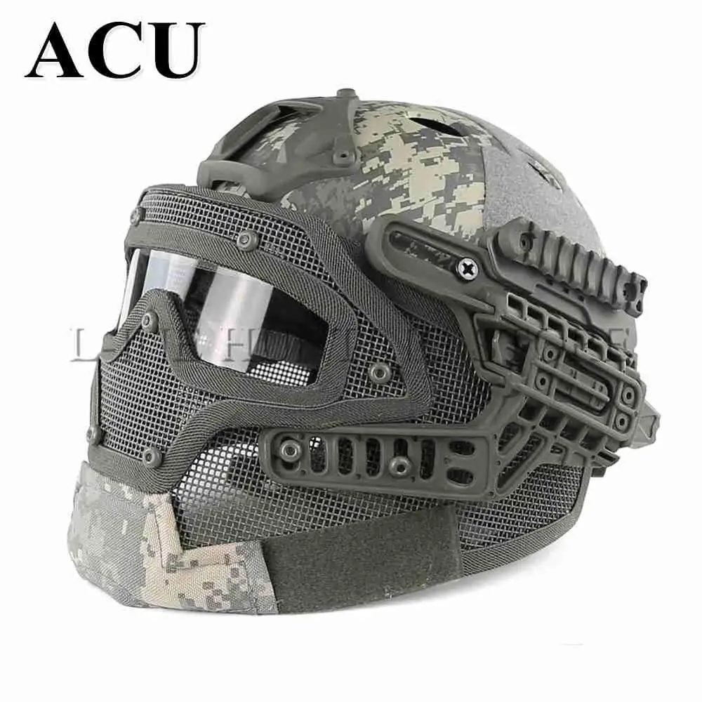 Охота G4 система ABS Тактический шлем с полностью лицевой маской и очками для военной страйкбольной стрельбы - Цвет: ACU