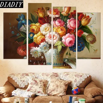 

4 pcs/set Wall stickers,DIY 5d diamond Painting cross stitch flowers Carnation diamond embroidery rose diamond mosaic Home Decor
