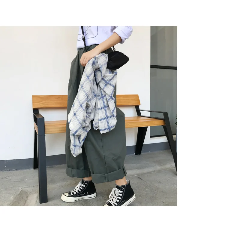 Уличная одежда с эластичной талией в стиле хип-хоп, панковские шаровары, свободные прямые широкие штаны, повседневные корейские японские Мори брюки, летние, Boho Fit