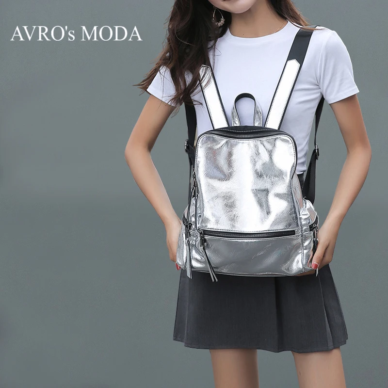 

AVRO's MODA Brand fashion PU leather backpacks for girls women school shoulder bags teenager crossbody travel silver backpack
