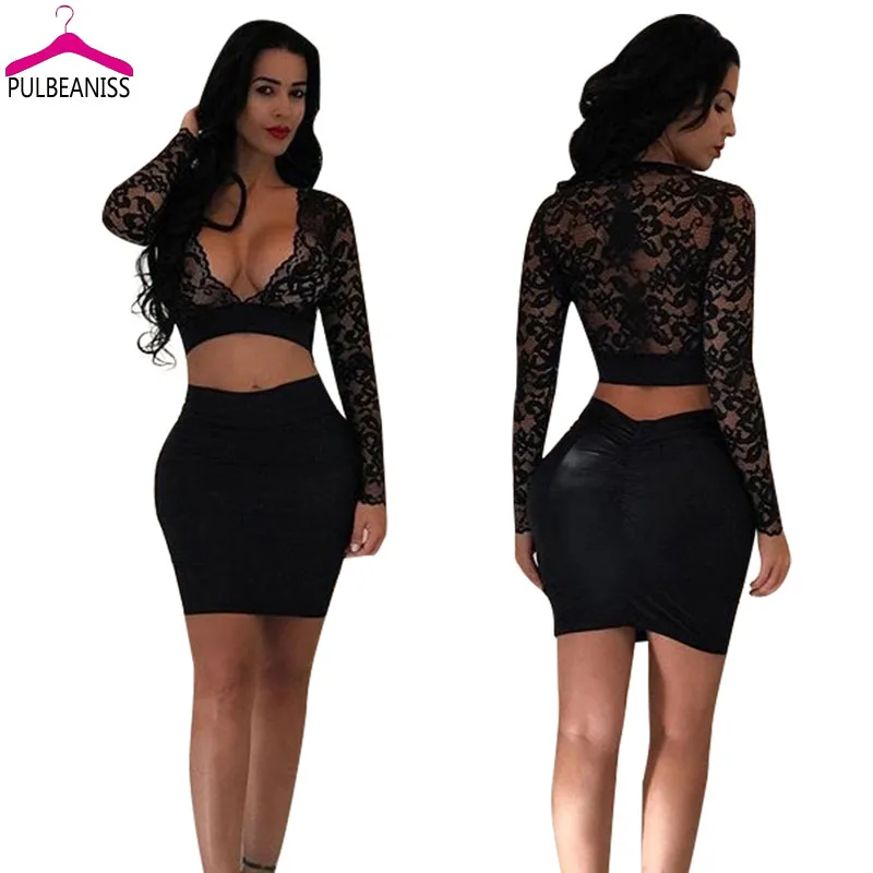 Sexy Sequin Dress Sparkly Two Piece Sets Women Long Sleeve