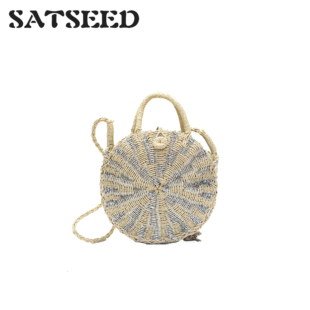 

2019 Round Bright Straw Bag Hand Woven Bohemian Casual Shoulder Bag Portable Women's Bag