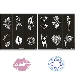 Трафарет для татуировок с блестками, кошка, Ангел, сердце, цветок, бабочка, милые шаблоны для рисования, Женский Аэрограф, трафареты для