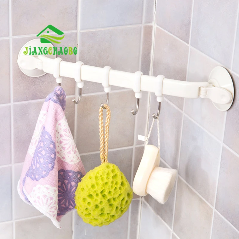 

JiangChaoBo Kitchen Corner Towel Hanger With 5 Stainless Steel Hooks Rustproof Vacuum Suction Cup Hook Waterproof Bathroom