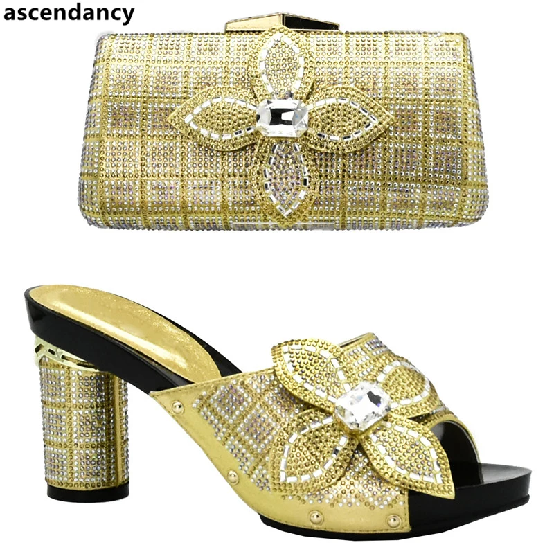 Latest Italian Shoes and Bags To Match Shoes with Bag Set Decorated