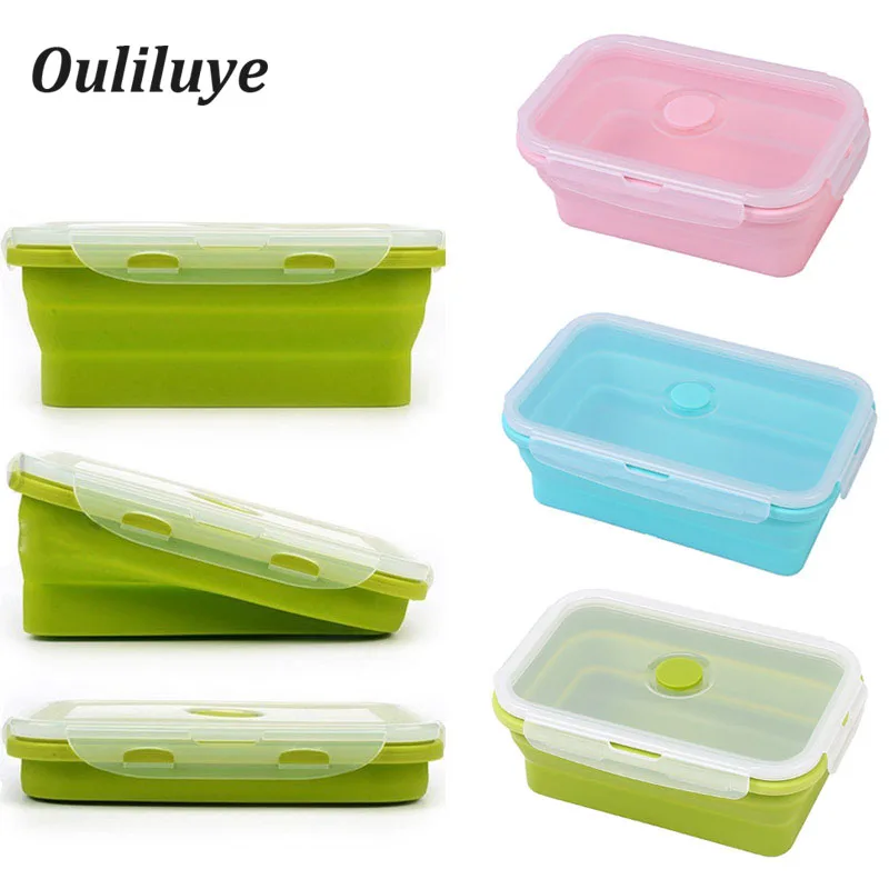 

1PCS Silicone Lunch Bento Box Collapsible Retractable For Storage Dinnerware Food Container Children Outdoor Camping Lunch Box