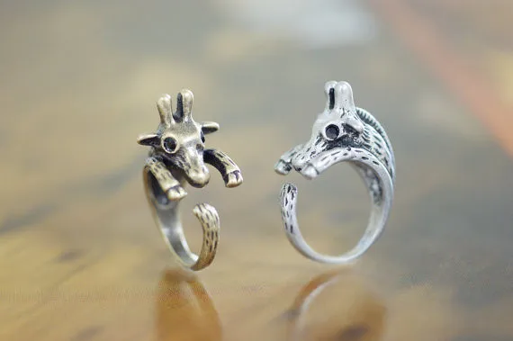 New Retro Antique Silver Plated Giraffe Ring Animal Wrap Knuckle Rings Gift Idea for Best Friends