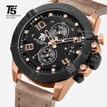 Розовое золото кожаный ремешок бренд T5 роскошные черные мужские кварцевые хронограф водонепроницаемые мужские s мужские часы спортивные часы наручные часы