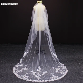 

Real Photos 3 Meters One Layer Lace Wedding Veil WITHOUT Comb White Ivory Beautiful Bridal Veil for Wedding
