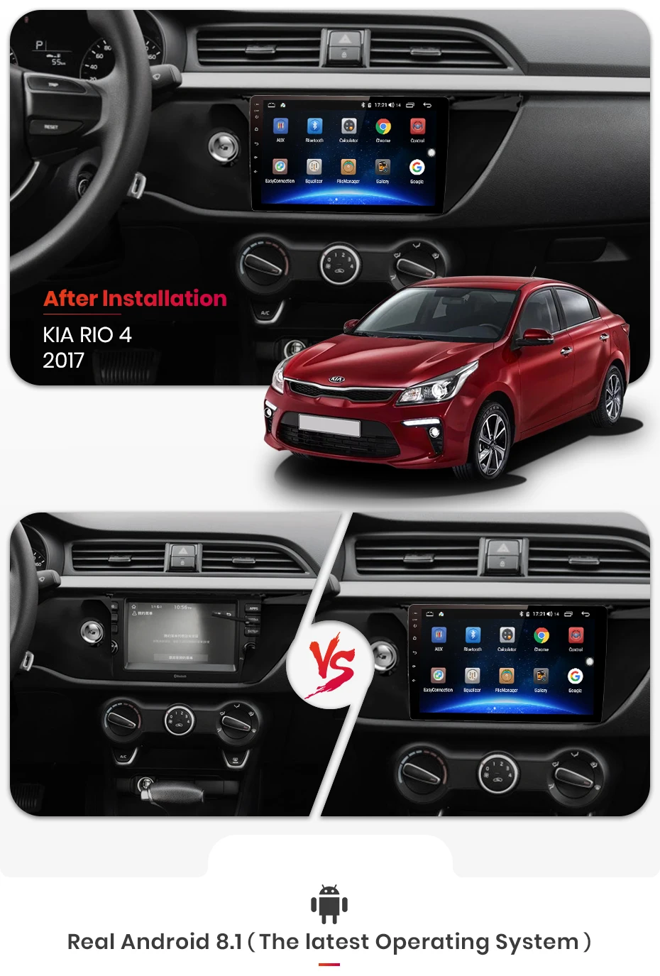 Perfect AWESAFE Android 8.1 4G+64G Car Radio Multimedia Video Player GPS Navigation CarPlay 2 Din 9" For For KIA RIO 4 2017 sedan no DVD 4