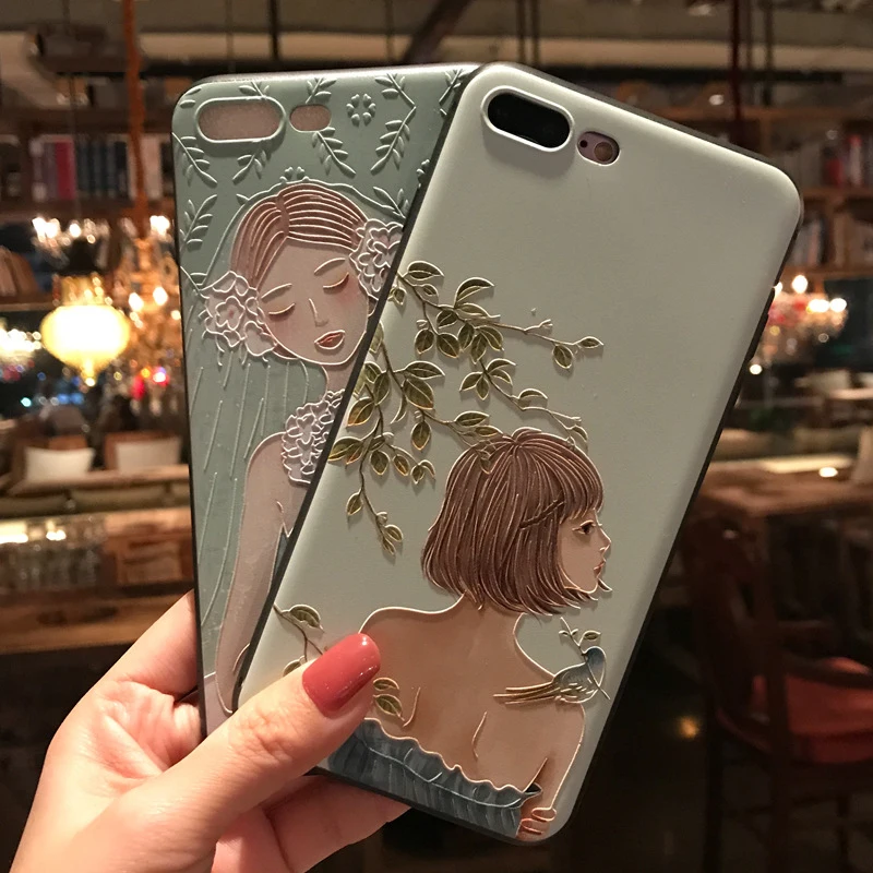 

Cactus Girl Embossed Phone Case for iPhone XS MAX XR Capa Soft Back Cover for iPhone X 8 7 6S 6 Plus Case for OPPO R15 R17 Coque