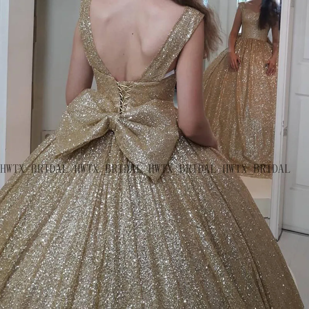 Золотое блестящее Пышное Платье с блестками размера плюс 16 милое бальное платье для выпускного вечера милое Пышное Платье с корсетом Vestidos de 15