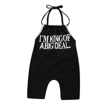 Летний детский хлопковый комбинезон без рукавов на бретельках, черный принт с буквами, модный комбидресс на бретелях, Новое поступление, одежда для маленьких девочек