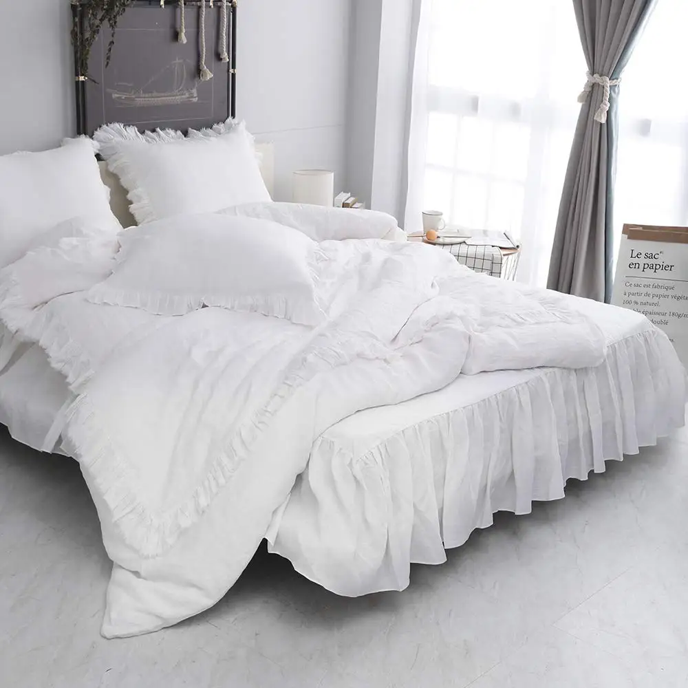 

Simple&Opulence 100% Stone Washed Linen Shabby Chic Ruffled Duvet Cover Set