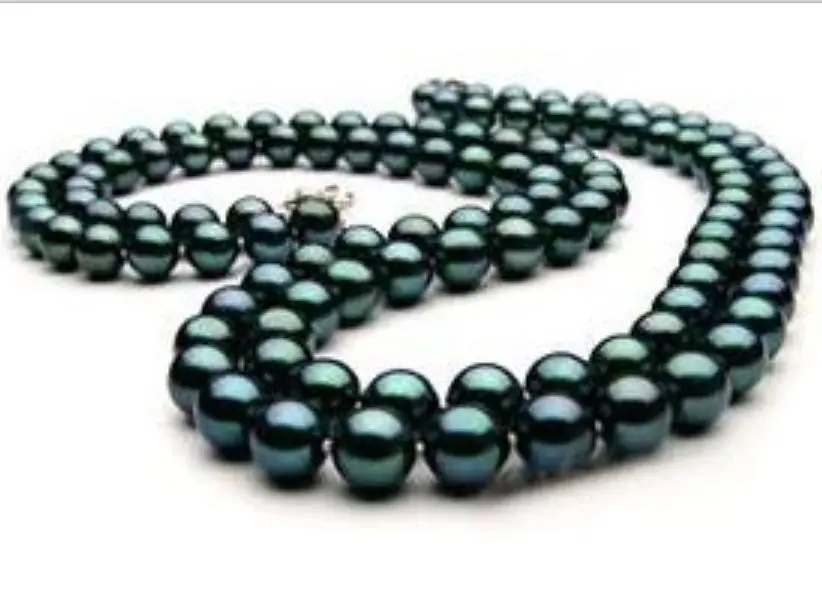 

free shipping stunning AAA 9-10MM TAHITIAN BLACK GREEN PEARL NECKLACE 24INCH 925 Sliver Clasp