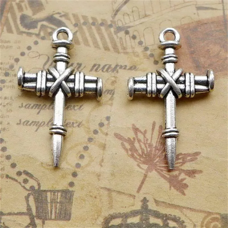 BULK 30 Zinc Alloy Metal Jesus Cross Charms Antique Silver Plated Religious Pendants DIY Jewelry