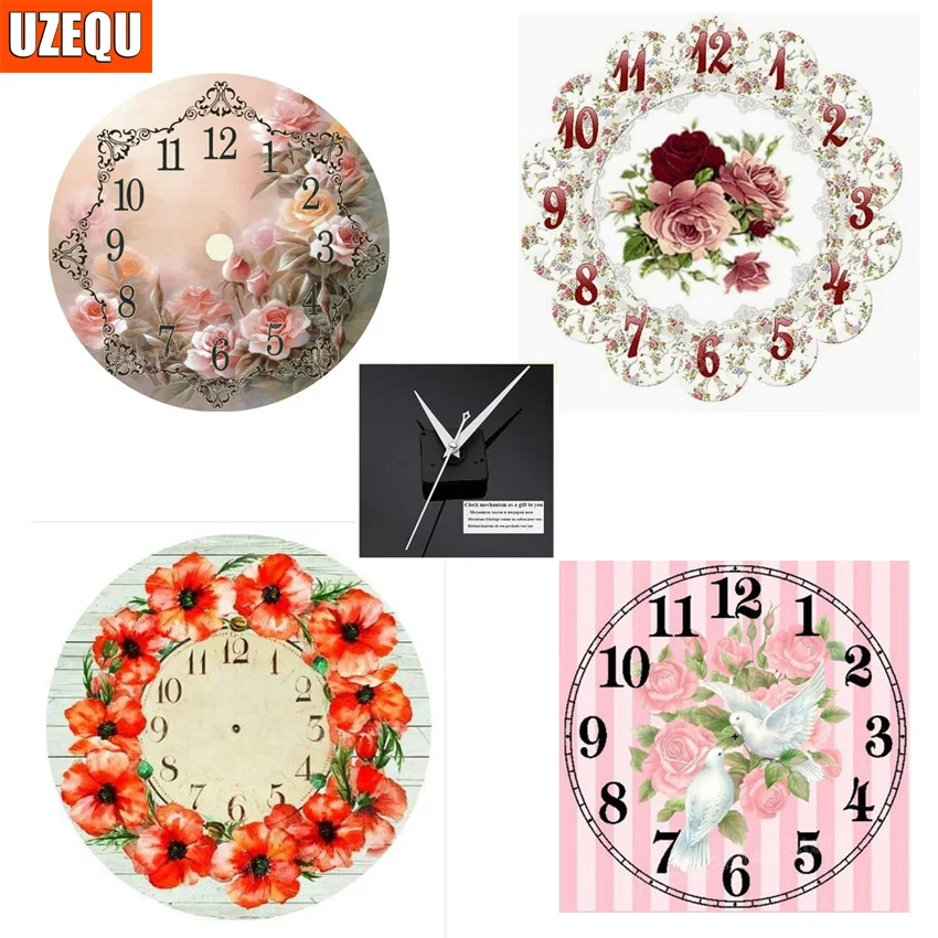 

UzeQu Full Square/Round Diy Diamond Painting Flowers Needlework 5D Diamond Embroidery Wall Clock Home Decoration Diamond Mosaic