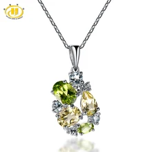 Hutang Real Peridot Choker Women Necklace Lemon Quartz Aquamarine Diamond Jewelry 925 Sterling Silver Necklace Pendant 18″ Chain