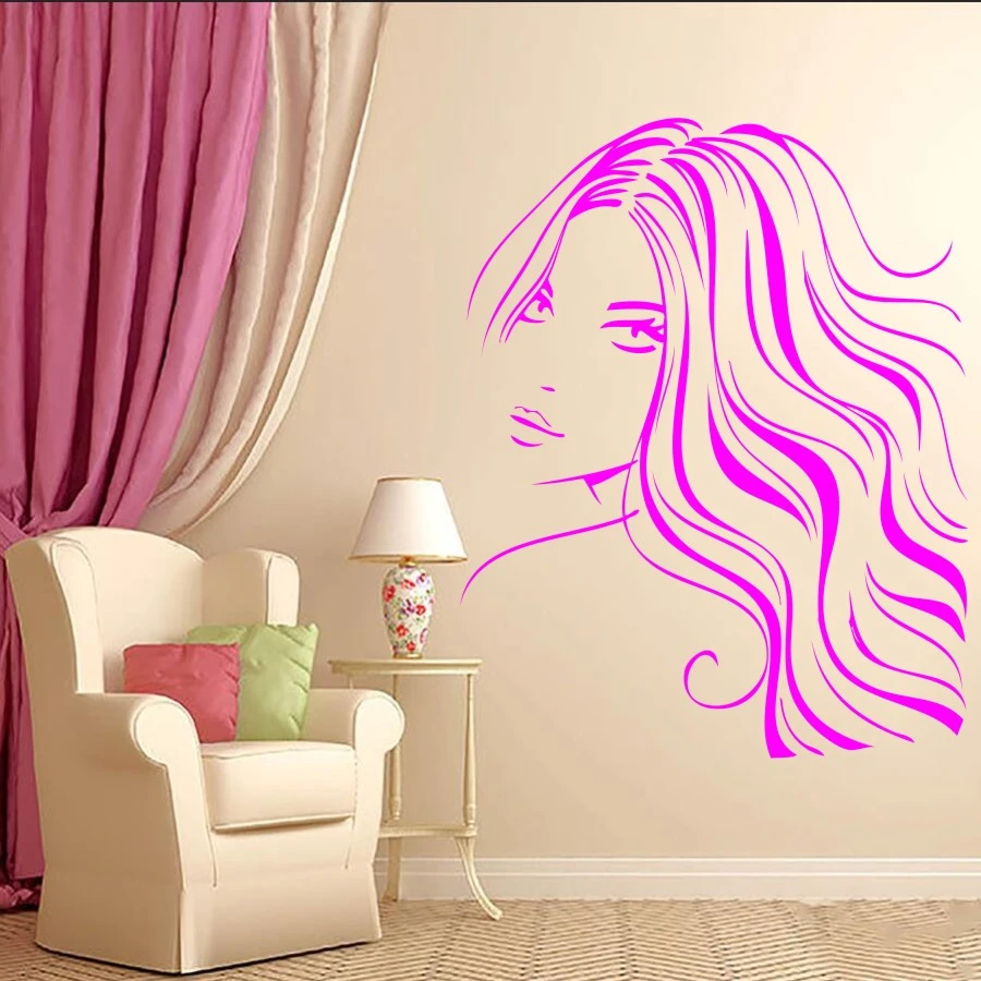 Mural de pared de barbero de pelo bonito para chica Sexy, de decoración de habitación, pegatina de pared de Arte de cara de salón 392|wall mural|art wall stickerwall sticker -