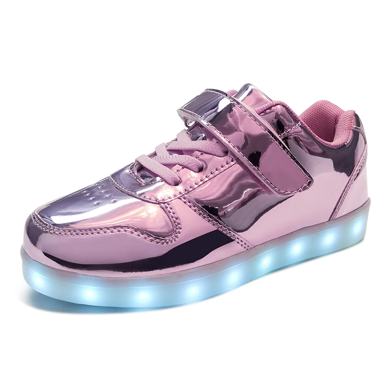 Светящаяся обувь со светодиодной подсветкой для мальчиков и девочек; модный светильник; повседневная детская обувь; 7 цветов; Зарядка через USB; Новинка; светящаяся подошва; детские кроссовки - Цвет: 1122 Mirro Pink